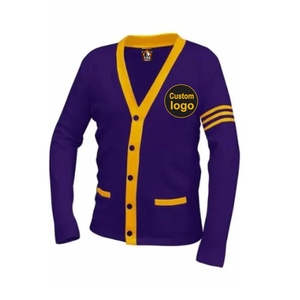 เสื้อคาร์ดิแกนปักลายแบบกำหนดเองสีน้ำตาลและสีทองโบราณสำหรับโรงเรียน  แบบสวมใส่ได้ทั้งชายและหญิง, เสื้อสเวตเตอร์แบบ Varsity, เสื้อผ้าสไตล์กรีก, เสื้อผ้าสไตล์วิทยาลัย, ทรงพอดีตัวสำหรับทุกเพศ - Product Image 1