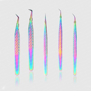 Customized Logo Stainless Steel Eyelash Extension Tweezers Diamond Grip Rainbow Fiber <b>Light</b> Tension Pointed Tip-Usable <b>Beauty</b> - Product Image 5
