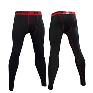 <b>Combat</b> Pro Men Full Length Compression <b>Leggings</b> Black Red Waistband Spandex Nylon Elastic Waist - Product Image 1
