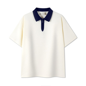 Polo à manches courtes surdimensionné pour homme avec col bleu marine, style décontracté, tissu tissé, couleur unie, coupe classique - Product Image 5