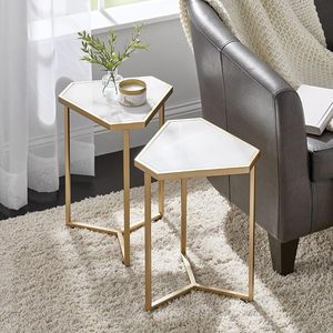 Mesa Auxiliar Moderna con Incrustaciones de Metal y Mármol en Forma de Triángulo, Mesa de Centro de Lujo con Marco Geométrico para Sala de Estar - Product Image 6