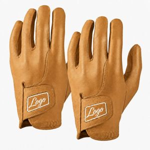 Gant de golf en cuir véritable, pour main droite et gauche, à doigts entiers, à enfiler, unisexe, couleur beige, avec patch logo, camel, marron. - Product Image 6