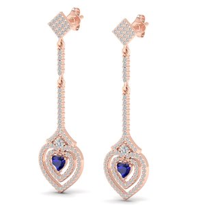 Boucles d'oreilles pendantes REYES de luxe en or massif 14 carats avec diamant certifié IGI, forme cœur, saphir bleu 0,46 carat, bijoux de mariage - Product Image 3
