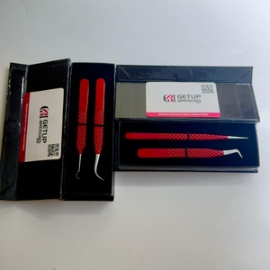 Pince à épiler de précision en acier inoxydable anti-magnétique, lisse, avec revêtement en poudre rouge, pour isolation des cils (boot/hook/curve) pour extensions de cils - Product Image 2