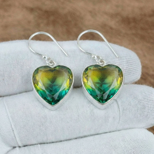 Pendientes de Turmalina Bio Color Hechos a Mano con Gema, Plata de Ley 925 Sólida, Pendientes de Corazón con Engaste de Bisel, Románticos para Mujer - Product Image 2
