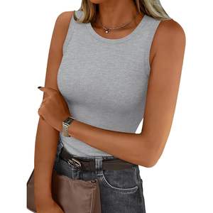 FOXA 2025, moda de verano, camisetas sin mangas acanaladas para mujer, cuello alto, diseño transpirable sin mangas para entrenamiento y trajes de vacaciones en la playa - Product Image 1