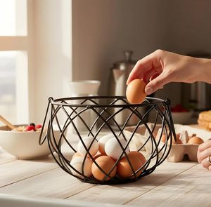 <b>Black</b> Metal Egg <b>Basket</b> <b>Wire</b> Egg Holder Decorative Kitchen Storage <b>Basket</b> Rustic Farmhouse Egg Organizer Countertop Fruit - Product Image 4