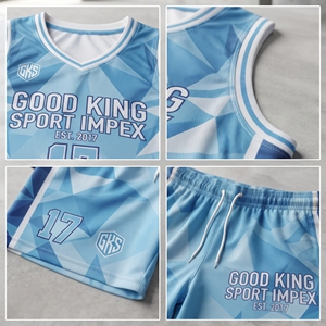 Ensemble de maillots de basket-ball personnalisés en sublimation bleu clair, motif géométrique, uniforme d'équipe, short d'entraînement à séchage rapide, vêtements en mesh - Product Image 5