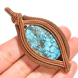 เสน่ห์อินเทรนด์เครื่องประดับหินเทอร์ควอยซ์ทองเหลืองทองแดงลวดห่อจี้ส่งออก - Product Image 1