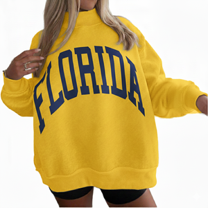 Hot Selling Women's Custom Florida Printed Letters Cotton Fleece Mock Neck Drop Shoulder Oversized Female Sweatshirt Collage - Product Image 1
