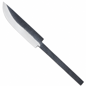 Hoja de cuchillo curva negra y plateada con espiga larga y estrecha, filo pulido para la creación de mangos personalizados y trabajos de bricolaje. - Product Image 1