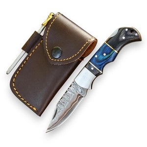 Nordic Forge Copper Damascus Steel Industrial Grade Folding <b>Knife</b> Back <b>Lock</b> Pakka Wood Handle Pocket Clip Sheath OEM EDC - Product Image 1
