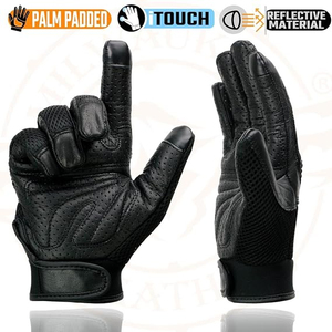 Gants de moto en cuir noir pour homme Samroz Sports avec écran tactile - Product Image 2