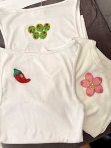 เสื้อครอปท็อปผ้าฝ้ายสีขาวหรูหรา แต่งลายปักลูกปัดรูปกุ้งก้ามกรามสีแดง สำหรับผู้หญิง แฟชั่นลำลองฤดูร้อน - Product Image 2