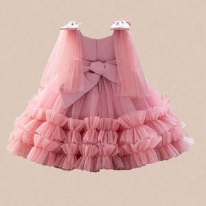 Robe de princesse en gros à volants superposés et papillons pour filles, élégante robe de soirée en tulle bouffant pour anniversaire, tenue de demoiselle d'honneur pour mariage - Product Image 2