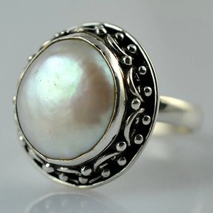 Coin Pearl <b>Ring</b> Handmade Sterling <b>Silver</b> Bezel Setting Natural Round Shape Gemstone <b>Boho</b> Jewelry June Birthstone Gift - Product Image 3
