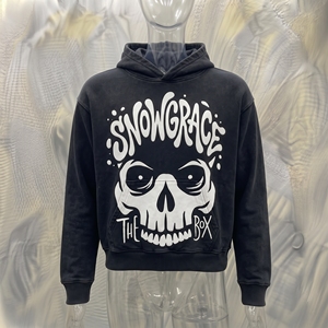 Sweat-shirt à capuche court Snowgrace en molleton bouclette, imprimé crâne, style streetwear, pour homme, collection automne, 100 % coton - Product Image 3