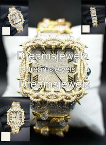 Montre plaquée or 14 carats en acier inoxydable avec cadran en verre, sertie de pierres, pour hommes et femmes, cadeau premium style Hip Hop - Product Image 3