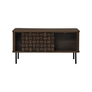 Mesa de Centro Moderna Contemporánea con Acabado en Nogal, Tablero de Partículas, Puerta Corredera con Patrón 3D y Base de Metal para Uso Comercial - Product Image 2