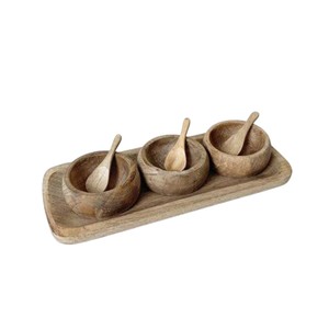 Ensemble de bols à condiments en bois de manguier faits à la main avec plateau de service et cuillères, ensemble écologique pour collations et sauces pour la cuisine et la table d'hôtel - Product Image 3