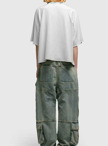 Trending 2026 Winter Design <b>Men</b> Flared <b>Jeans</b> Patchwork Loose Hip Hop Denim Pants Washed <b>Jeans</b> OEM ODM Serviced Customized - Product Image 3