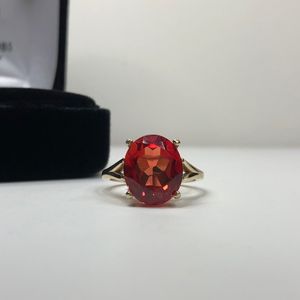 Orange Padparadscha Sapphire Art Deco <b>Ring</b> <b>Adjustable</b> <b>Size</b> 925 Sterling Silver 14K Gold Plated IGI Certified September - Product Image 6