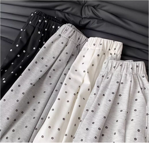 Pantalon taille haute à jambes larges pour femmes, motif à pois, coupe ample, longueur complète, taille élastique, style décontracté, vêtements d'automne - Product Image 6