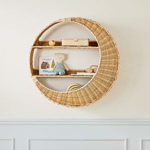 Round Moon Rattan Wall <b>Shelf</b> Wicker Hanging Storage Organizer For Nursery Kids Room Decor Handmade Boho Home Decor - Product Image 1