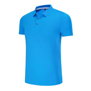 เสื้อโปโลแขนสั้นสีน้ำเงินสำหรับผู้ชาย ผ้าถัก สีพื้น สไตล์ลำลอง ทรงปกติ ดีไซน์ติดกระดุมด้านหน้า - Product Image 1