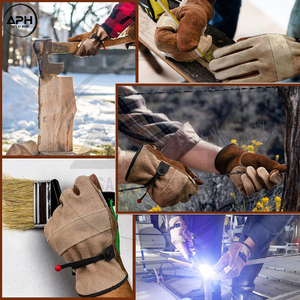 Gants de travail en cuir fendu marron bicolore avec paume renforcée et sangle de poignet réglable, manchette élastique à verrouillage - Product Image 6
