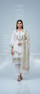 Trajes shalwar kameez listos para usar para damas, trajes de tela de algodón listos para usar de diseñador para vestir en verano, trajes de tela de algodón listos para usar bordados de talla grande. - Product Image 6