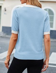 Camiseta Deportiva Casual de Manga Corta para Mujer, Color Azul Cielo, de Poliéster, Tejido Transpirable y Compresible - Product Image 2