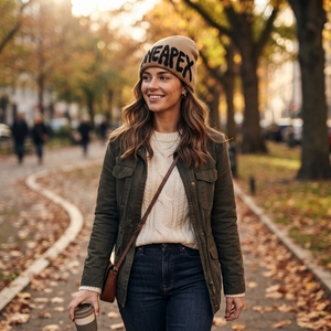 Tan Brown Black Knit Beanie Hat Graphic <b>Winter</b> <b>Cap</b> Unisex Streetwear Fashion Headwear Custom Wholesale OEM Factory Make - Product Image 2
