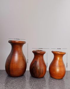 Indoor Modern Handmade Wooden Floor <b>Vase</b> <b>Set</b> <b>3</b>-Piece Solid Wood Natural Finish Flower Pot - Product Image 3