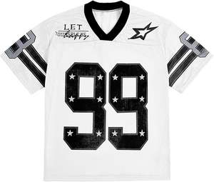 T-shirt d'été décontracté à col en V et manches courtes pour femme, motif graphique, style streetwear américain, maillot de football américain blanc - Product Image 1