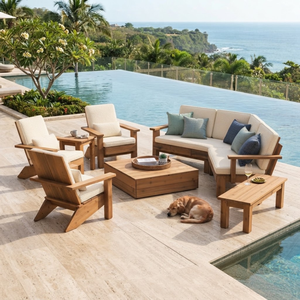 Ensemble de meubles de patio en bois massif, sièges de jardin modernes pour bord de piscine, hôtel, café et restaurant - Product Image 1