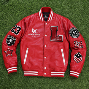 Custom Red Varsity Letterman Jacket Men PU Leather Baseball College Jacket Chenille Embroidered Patch Bomber Jacket OEM Bulk - Product Image 6