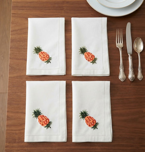 Custom Classic Square Cotton Napkin Embroidered Pineapple Durable Reusable <b>Machine</b> Washable Hemstitch Dinner Napkin Home Wedding - Product Image 3