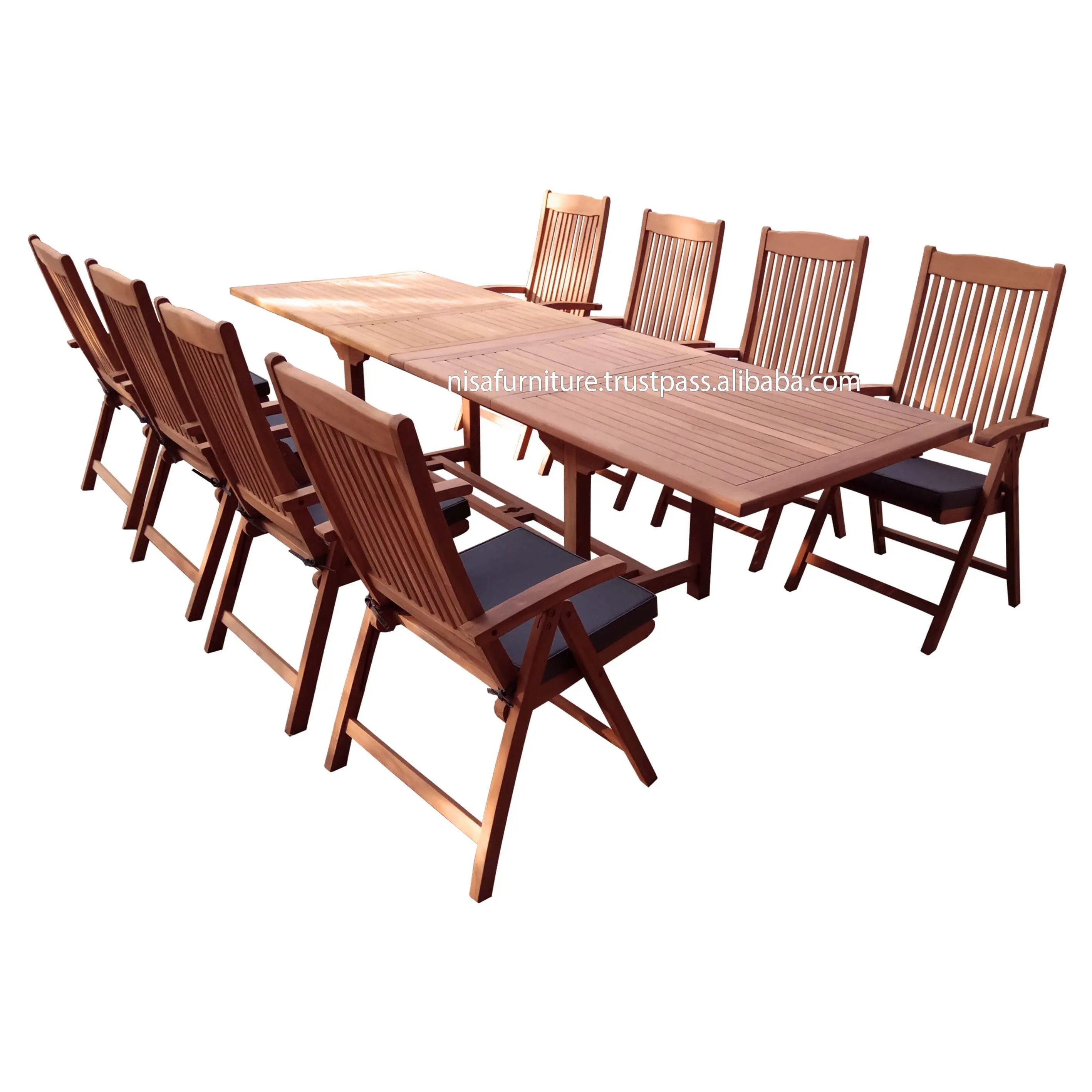 Jardim Outdoor Teak Mesa de madeira e cadeiras conjuntos Long Dining Table 3m Reclining Chair Furniture