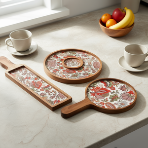 Stylish Wooden Printed Serving Tray for Tea Coffee Breakfast Snacks Decorative <b>Kitchen</b> Tray - Product Image 3