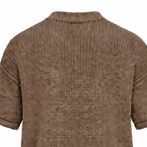 T-shirt en tricot marron chocolat pour homme, manches courtes, col rond, texture texturée, haut décontracté, imprimé personnalisé, streetwear, mode estivale - Product Image 4