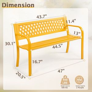 Panca da Esterno in Ferro Giallo con Schienale in Rete PVC da 47 Pollici, Stile Contemporaneo Anticato, Resistente alle Intemperie - Product Image 2