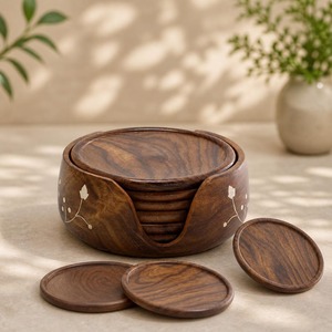 Sous-verres en bois décoratifs faits à la main, ensemble de sous-verres en bois naturel, supports pour sous-verres pour la cuisine, les cafés - Product Image 4