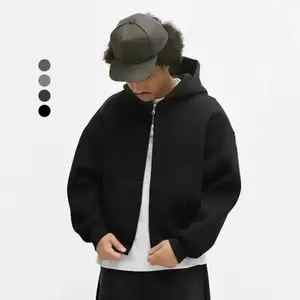 Sudadera con Capucha Oversize Personalizada de Invierno, Tejida, Unisex, 400 Gsm, Algodón Grueso, Hombros Caídos, Cremallera Bidireccional, Estilo Deportivo Masculino - Product Image 3