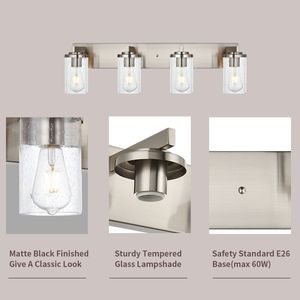 Lampada da Bagno Vintage Stile Fattoria a 4/5/6 Luci con Finitura Nichel Spazzolato e Paralume in Vetro Trasparente - Product Image 1