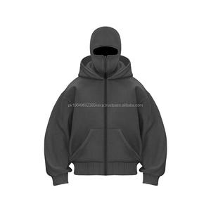 Sweat-shirt et sweat à capuche pour homme avec masque facial, imprimé brodé personnalisé, fermeture éclair, lavage à la pierre, délavé, déchiré, style balaclava ninja - Product Image 4