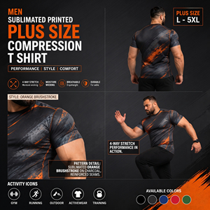 Crew Neck All Over Print Compression Shirt Sublimated Short Sleeve Tee <b>Plus</b> <b>Size</b> Men Rash Guard <b>Top</b> Gym Trainer Slimming T Shirt - Product Image 5
