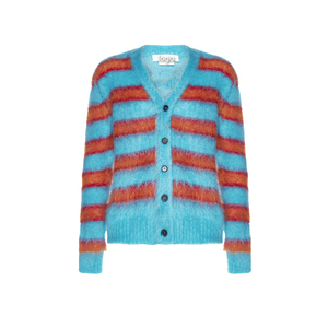Fashion Casual Mohair Fuzzy <b>Men</b> Knit <b>Cardigan</b> Sweater Custom Knitted Striped <b>Men's</b> Hooded Sweater - Product Image 3