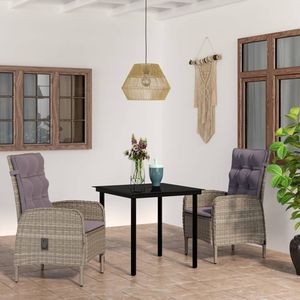 Set da pranzo da giardino in rattan per 2 persone, resistente alle intemperie, mobili da esterno in stile contemporaneo con struttura in acciaio grigio - Product Image 3