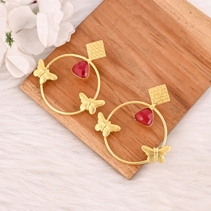<b>Red</b> Hydro Gemstone Brass <b>Earrings</b> Gold Plated Handmade Bezel Setting Jewelry for Women Wholesale Lot 10 Pairs - Product Image 4